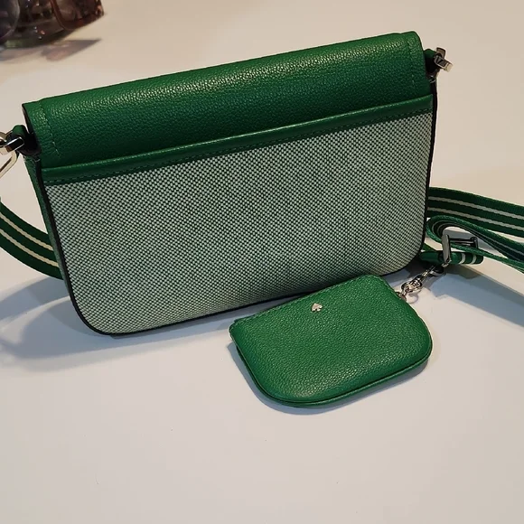 Kate Spade Green Crossbody Bag with Two-Tone Design Leather and Tweed - Picture 7 of 7